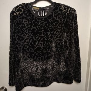 Georgiou Studio Vintage Sheer Black Velvet Burnout Silk Blend Top 12 -Whimsigoth